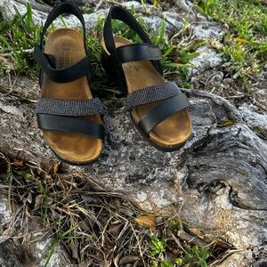 Elegant Naot Krista women's Black Sandals with Rhinestone Accents